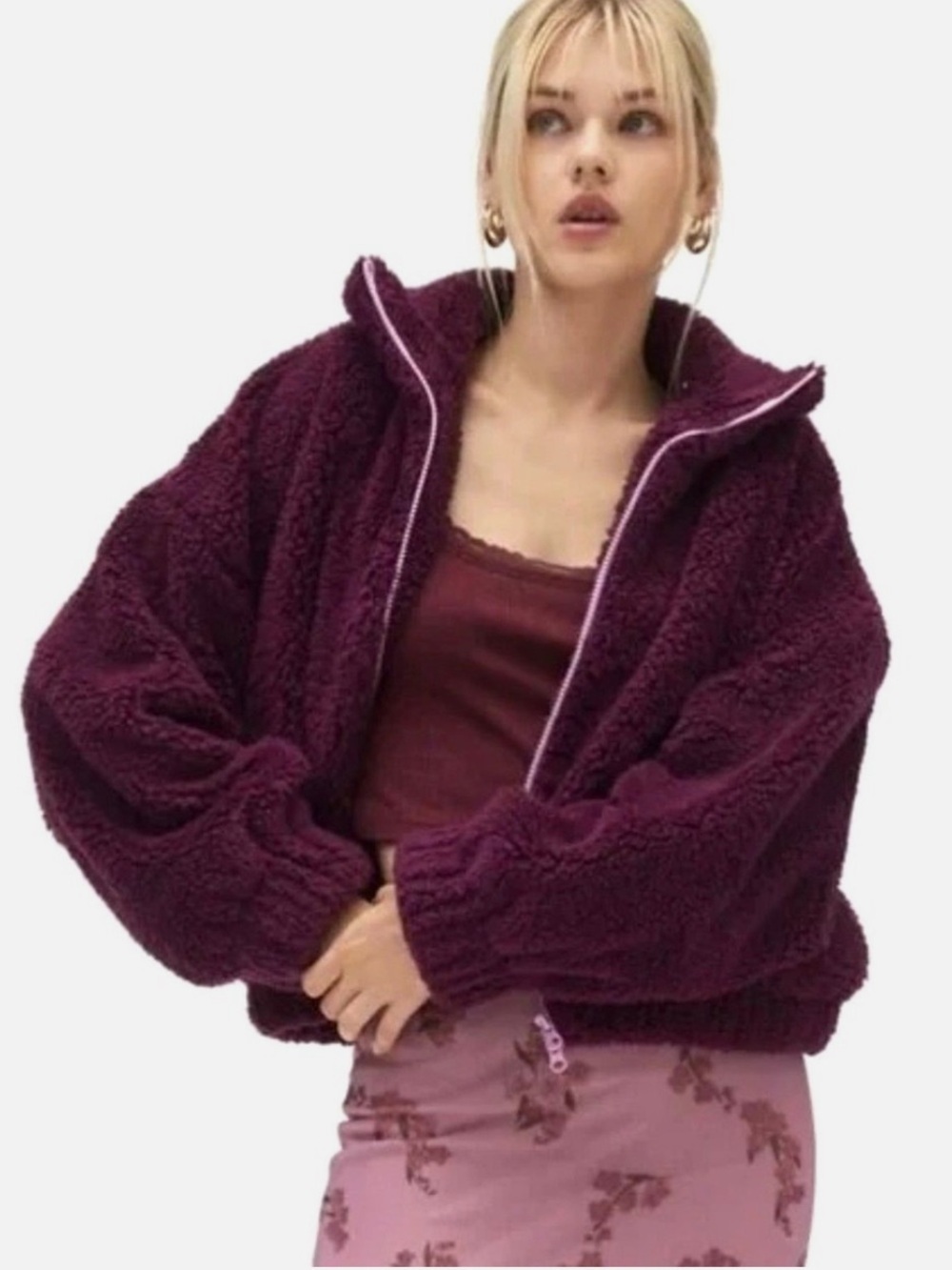 Kimchi Blue UO Snow Bunny Piled Fleece Zip-Up Jacket Purple